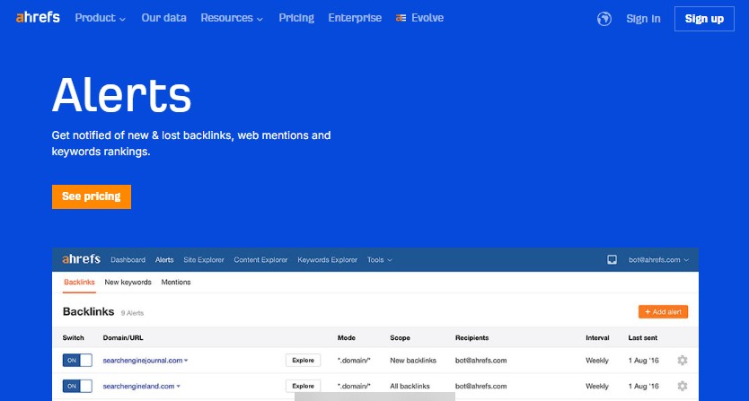 Notifications from Ahrefs